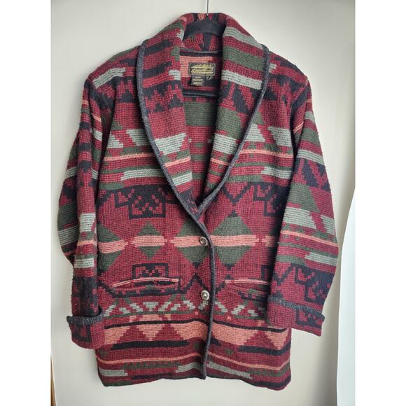 Eddie Bauer Jackets & Blazers - Vintage 80s Eddie Bauer Jacket Coat Womens Size M Red Wool Western Southwestern